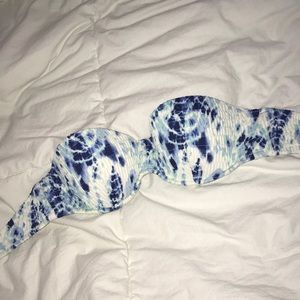 Blue and white bandeau bathing suit top